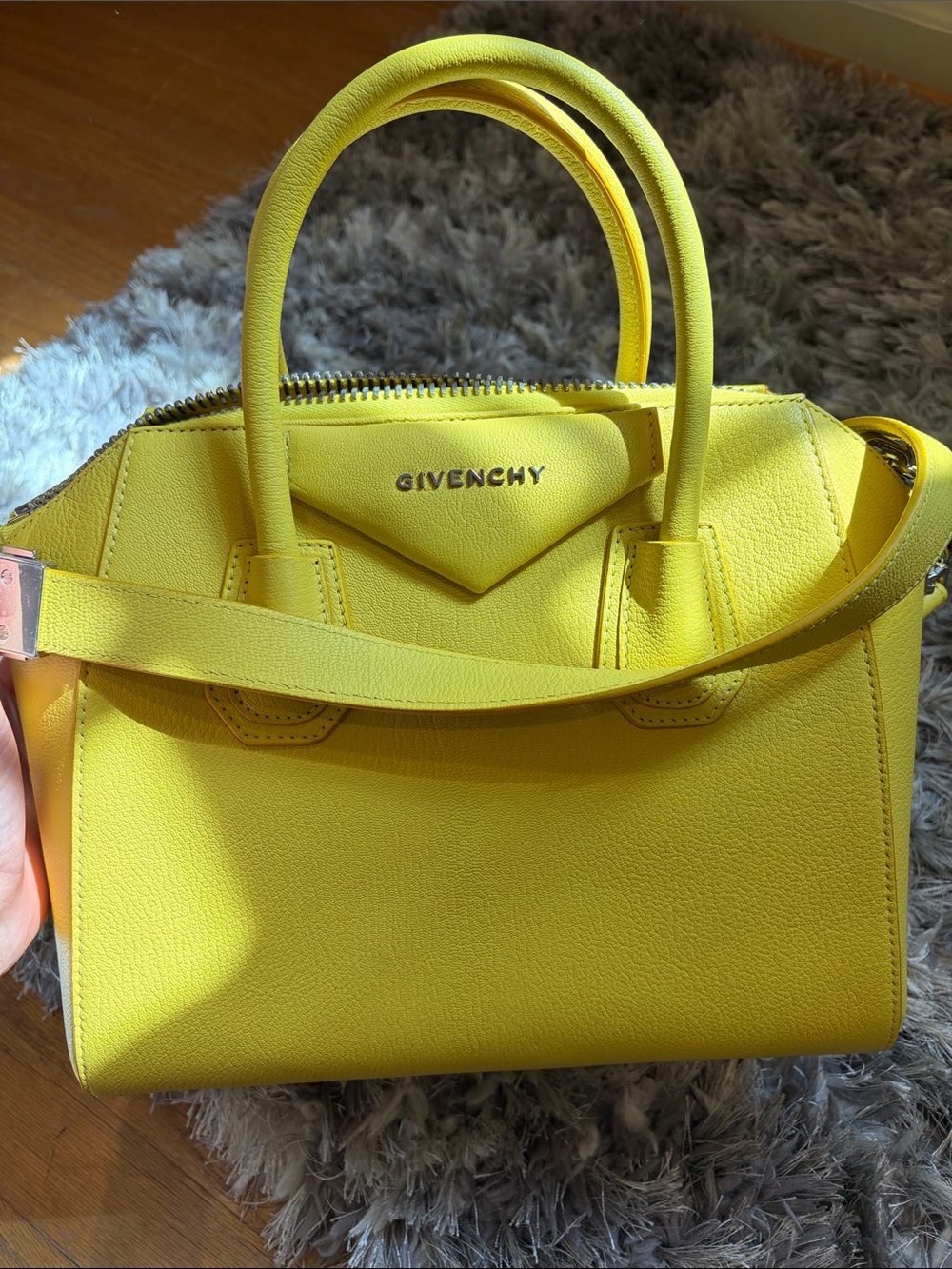 NWOT Givenchy Yellow Leather Satchel with Top Handles, 11x10x7 in